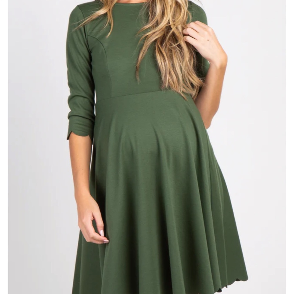 NWT Olive Solid Scalloped Hem Maternity Dress